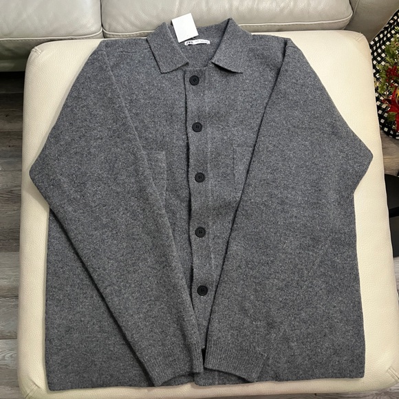 Zara Men's 100% Wool Knit Overshirt Cardigan - Size XL - Picture 4 of 6